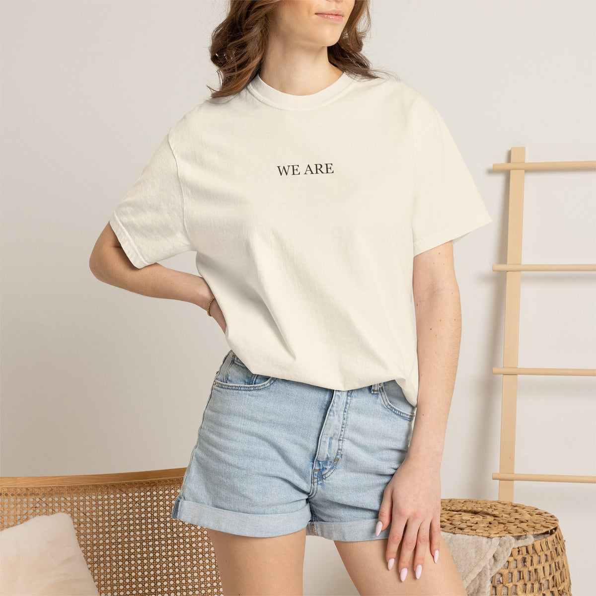 Ivory heavyweight tee, detail view — Iska Press, WE ARE Drop 01