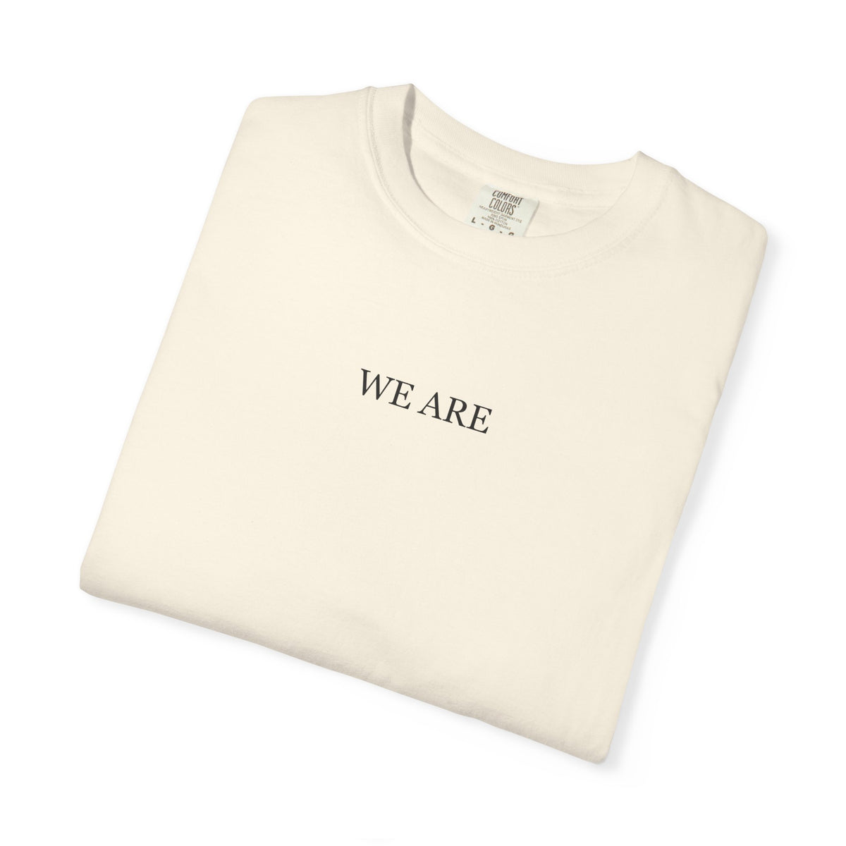 Ivory heavyweight tee, side view — Iska Press, WE ARE Drop 01