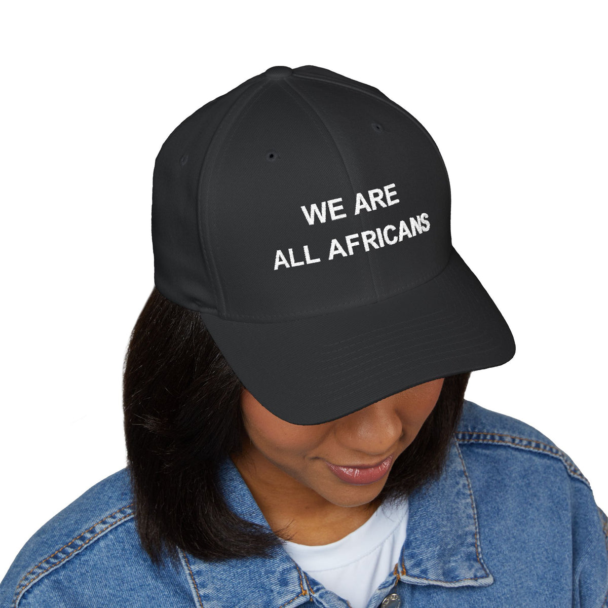 Black embroidered cap, back view — Iska Press, WE ARE Drop 01