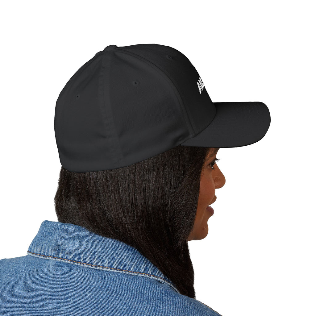 Black embroidered cap, angled view — Iska Press, WE ARE Drop 01