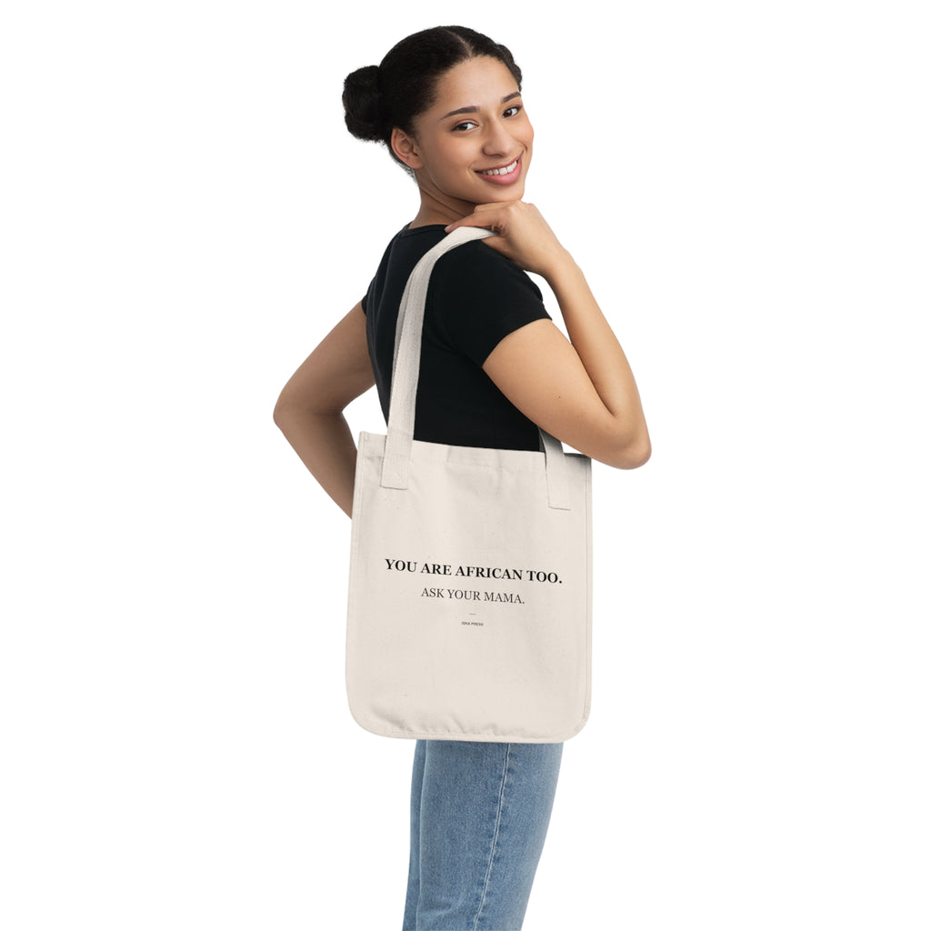 Natural canvas tote bag, full view — Iska Press, WE ARE Drop 01